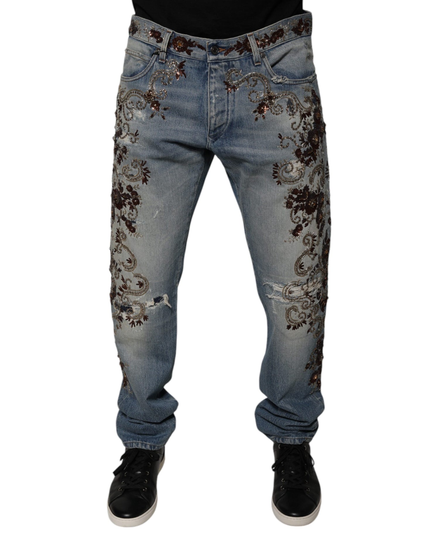 Dolce & Gabbana Light Blue Embroidered Skinny Denim Jeans Dolce & Gabbana