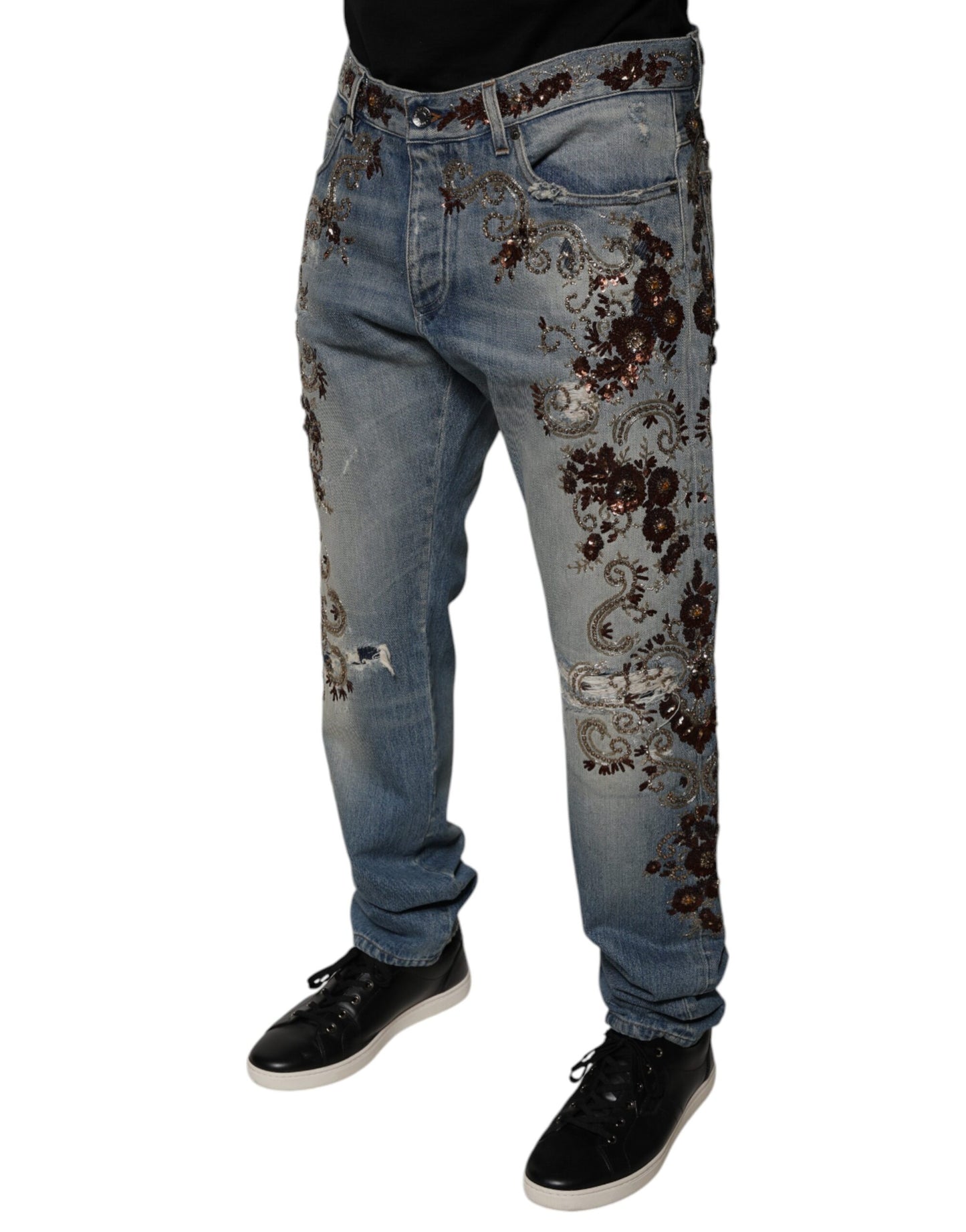 Dolce & Gabbana Light Blue Embroidered Skinny Denim Jeans Dolce & Gabbana