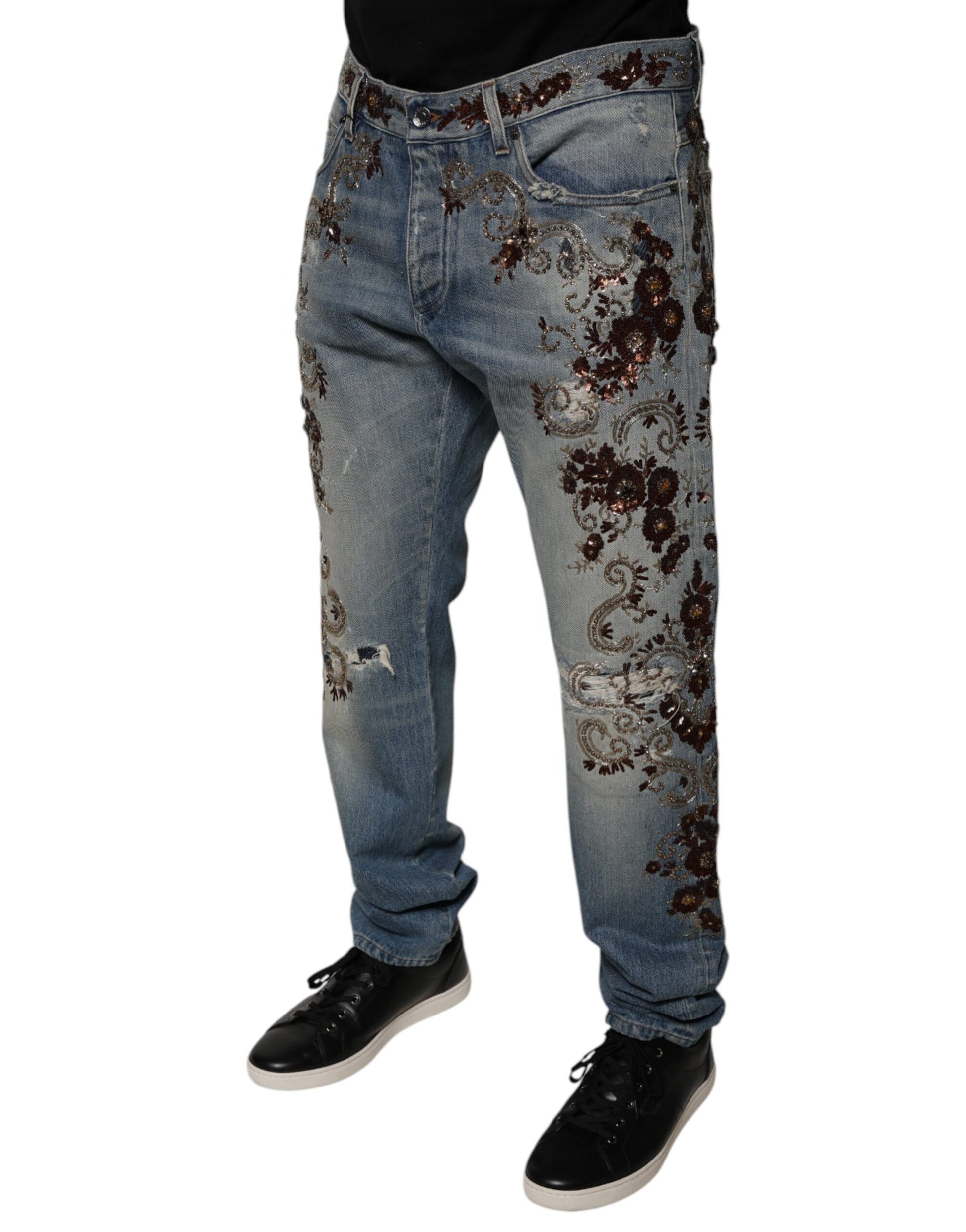 Dolce & Gabbana Light Blue Embroidered Skinny Denim Jeans Dolce & Gabbana