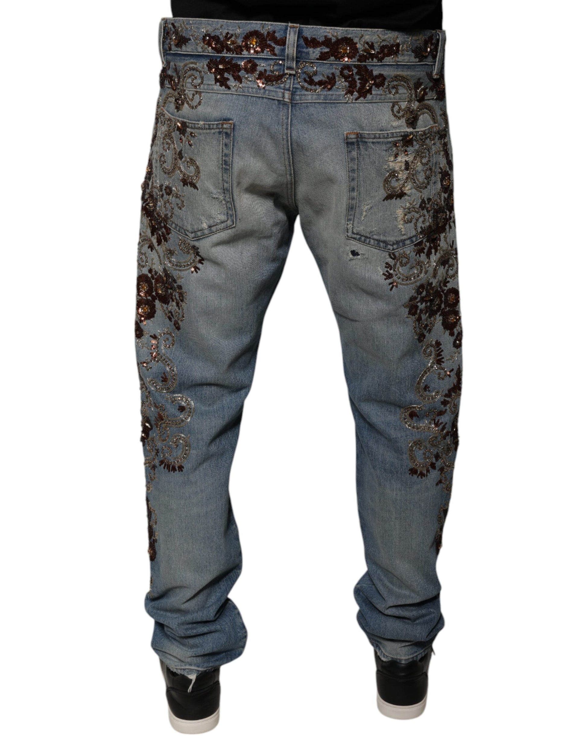 Dolce & Gabbana Light Blue Embroidered Skinny Denim Jeans Dolce & Gabbana