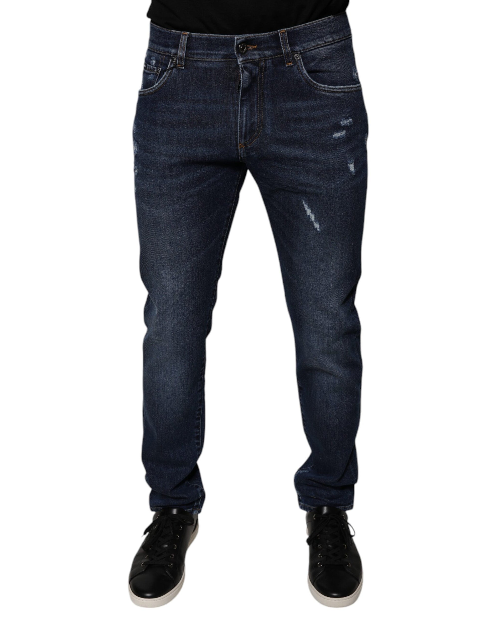 Dolce & Gabbana Dark Blue Cotton Logo Skinny Denim Jeans Dolce & Gabbana