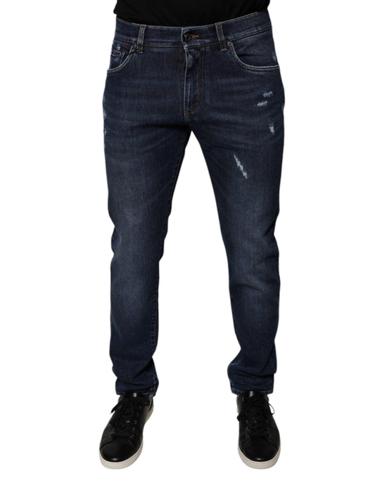 Dolce & Gabbana Dark Blue Cotton Logo Skinny Denim Jeans Dolce & Gabbana