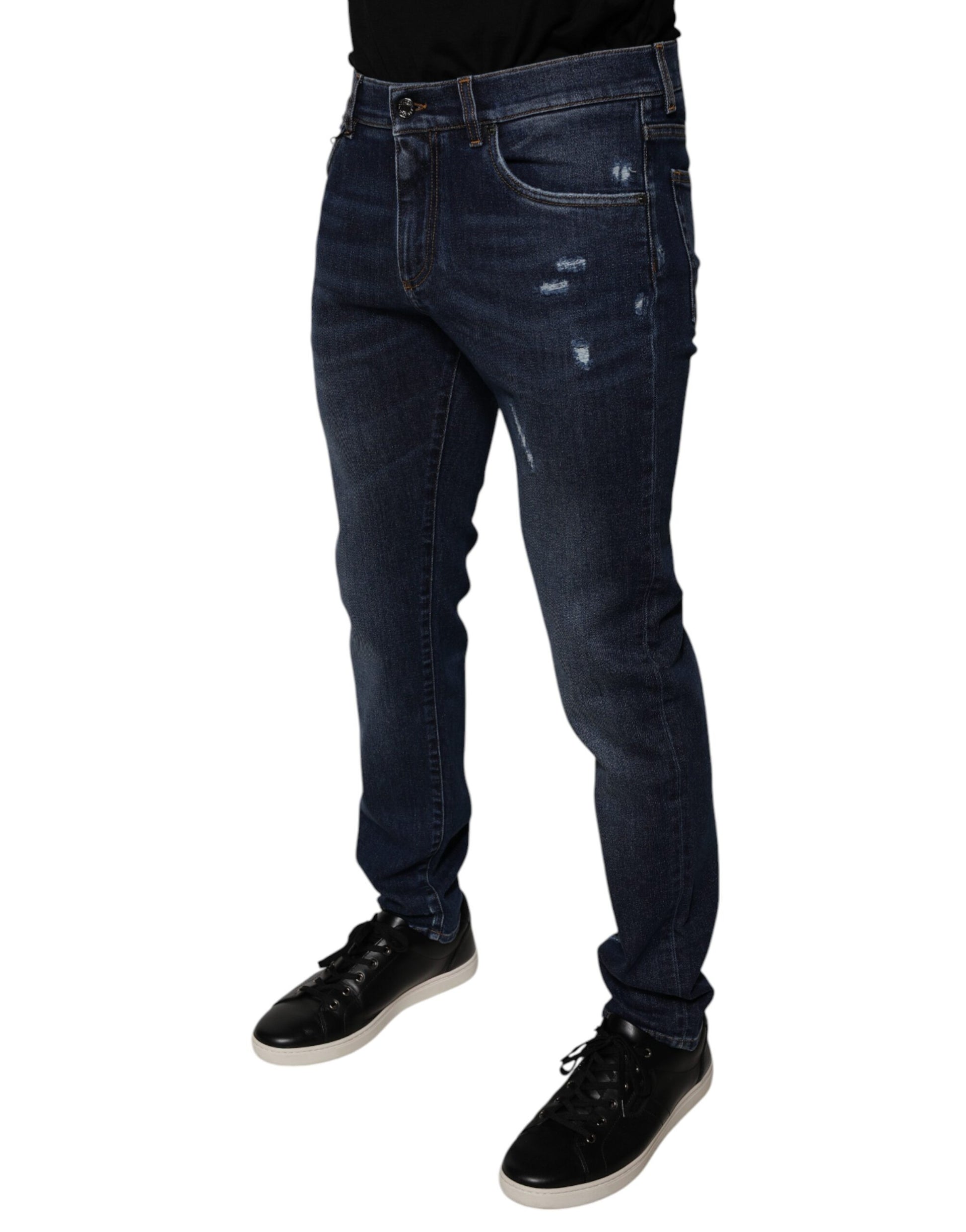 Dolce & Gabbana Dark Blue Cotton Logo Skinny Denim Jeans Dolce & Gabbana
