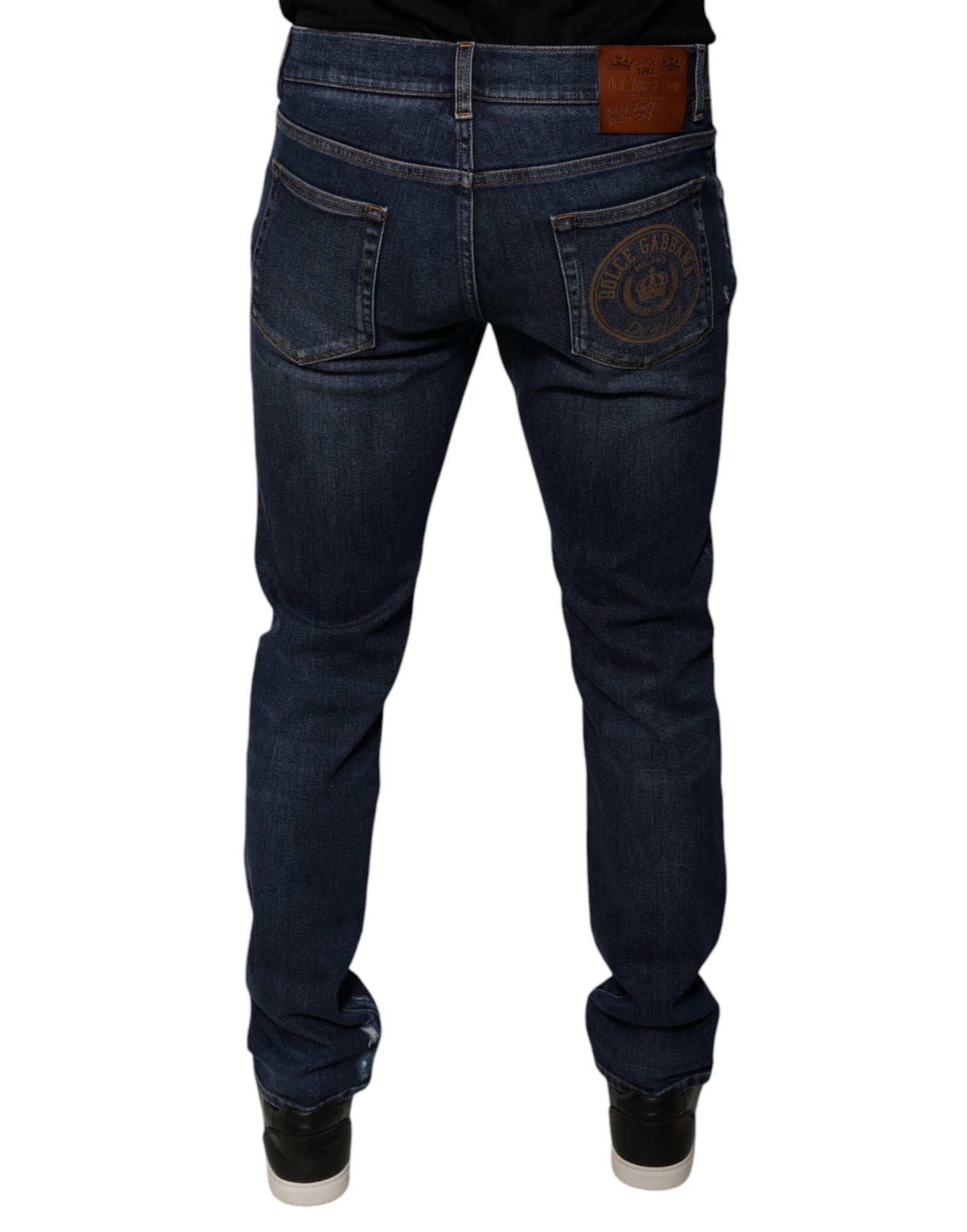 Dolce & Gabbana Dark Blue Cotton Logo Skinny Denim Jeans Dolce & Gabbana