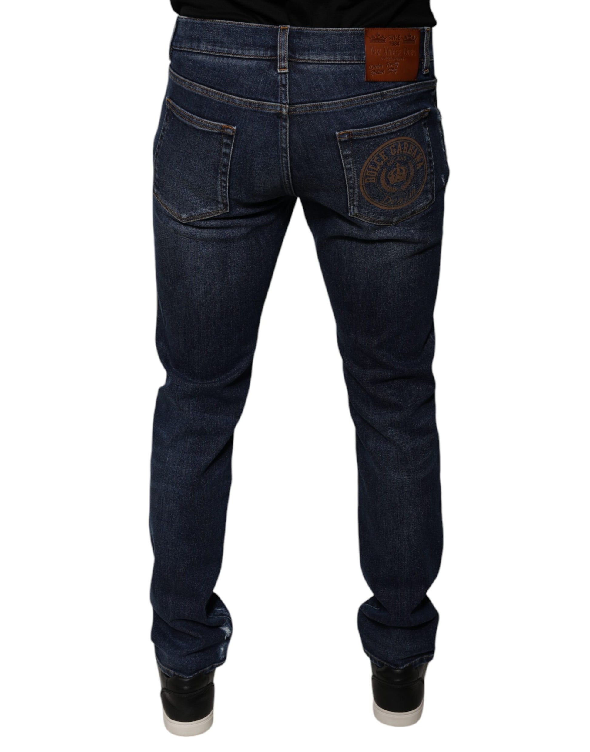 Dolce & Gabbana Dark Blue Cotton Logo Skinny Denim Jeans Dolce & Gabbana