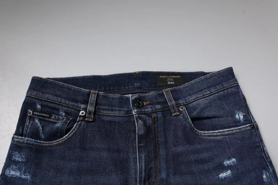 Dolce & Gabbana Dark Blue Cotton Logo Skinny Denim Jeans Dolce & Gabbana