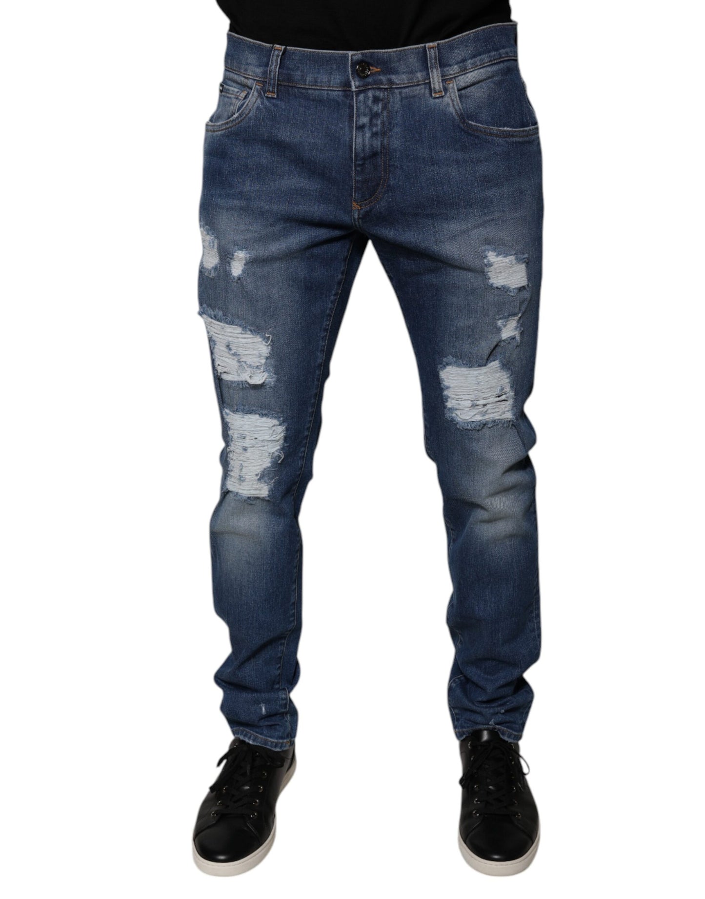 Dolce & Gabbana Blue Cotton Tattered Skinny Denim Jeans Dolce & Gabbana