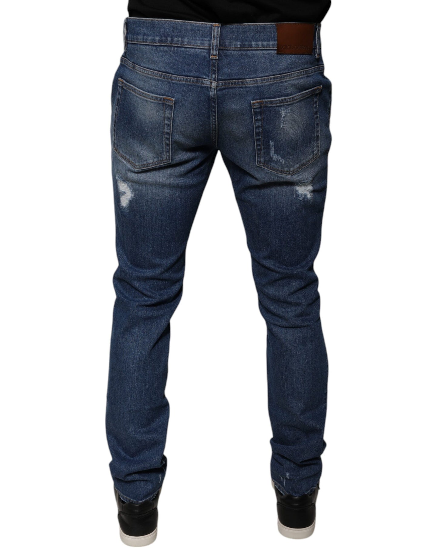 Dolce & Gabbana Blue Cotton Tattered Skinny Denim Jeans Dolce & Gabbana