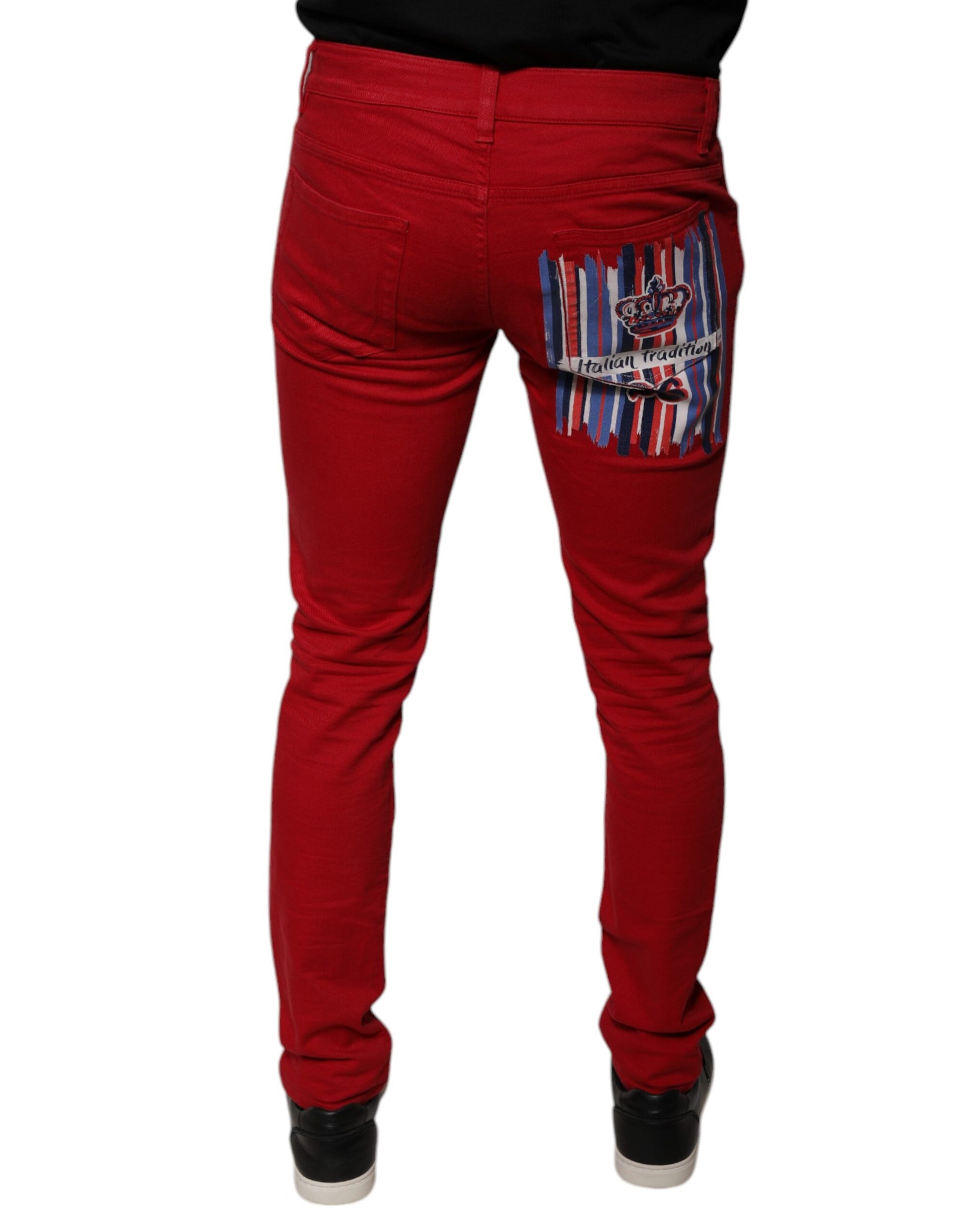Dolce & Gabbana Red Crown Logo Cotton Skinny Denim Jeans Dolce & Gabbana