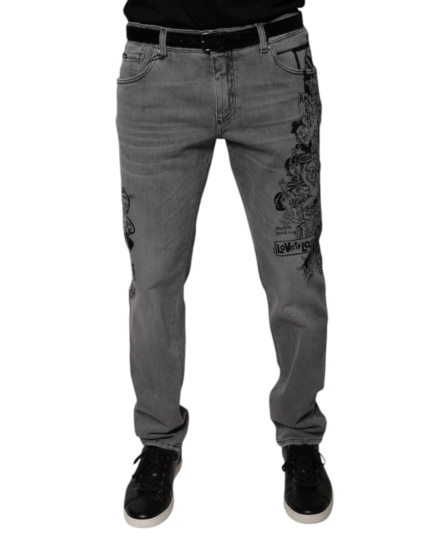 Dolce & Gabbana Gray Graphic Print Cotton Skinny Denim Jeans Dolce & Gabbana