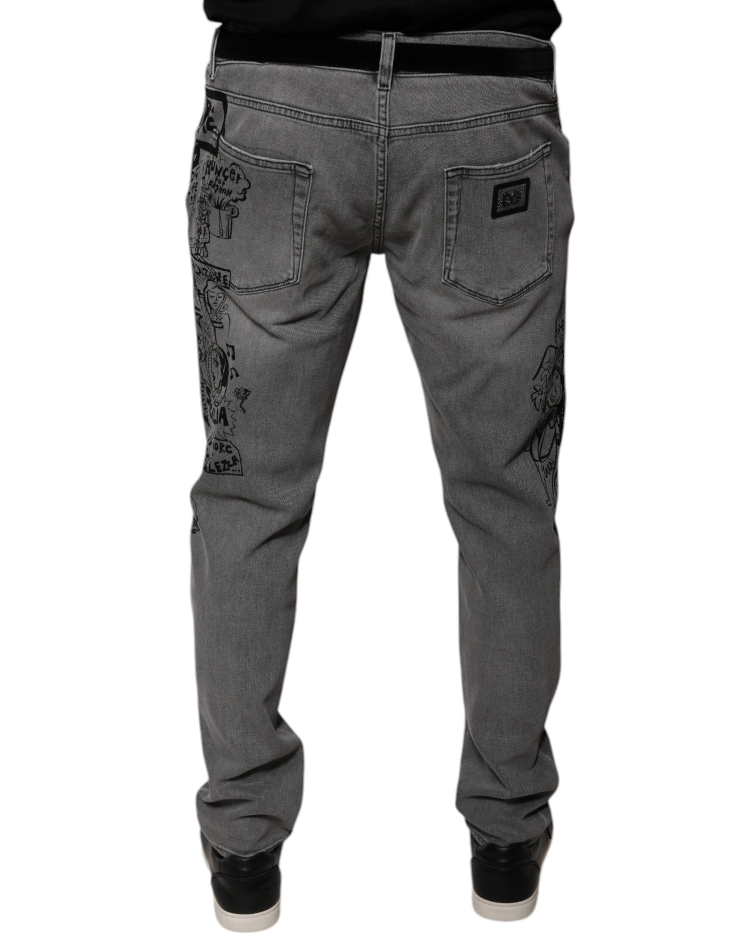 Dolce & Gabbana Gray Graphic Print Cotton Skinny Denim Jeans Dolce & Gabbana