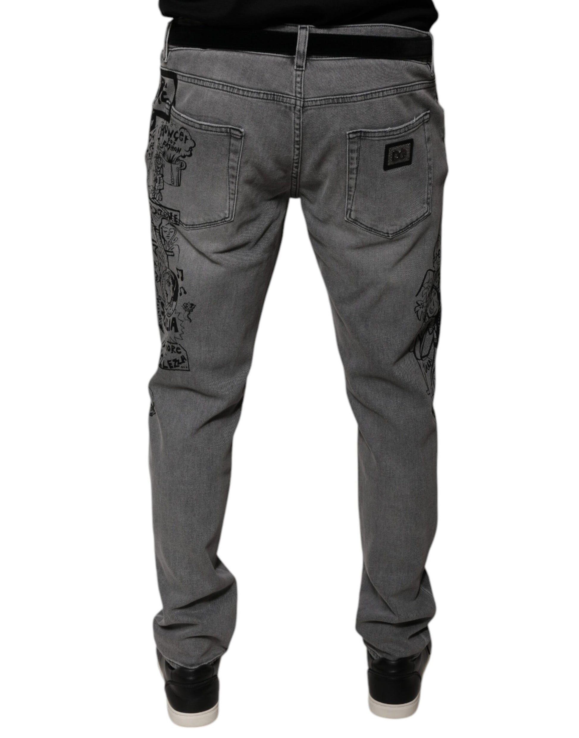 Dolce & Gabbana Gray Graphic Print Cotton Skinny Denim Jeans Dolce & Gabbana