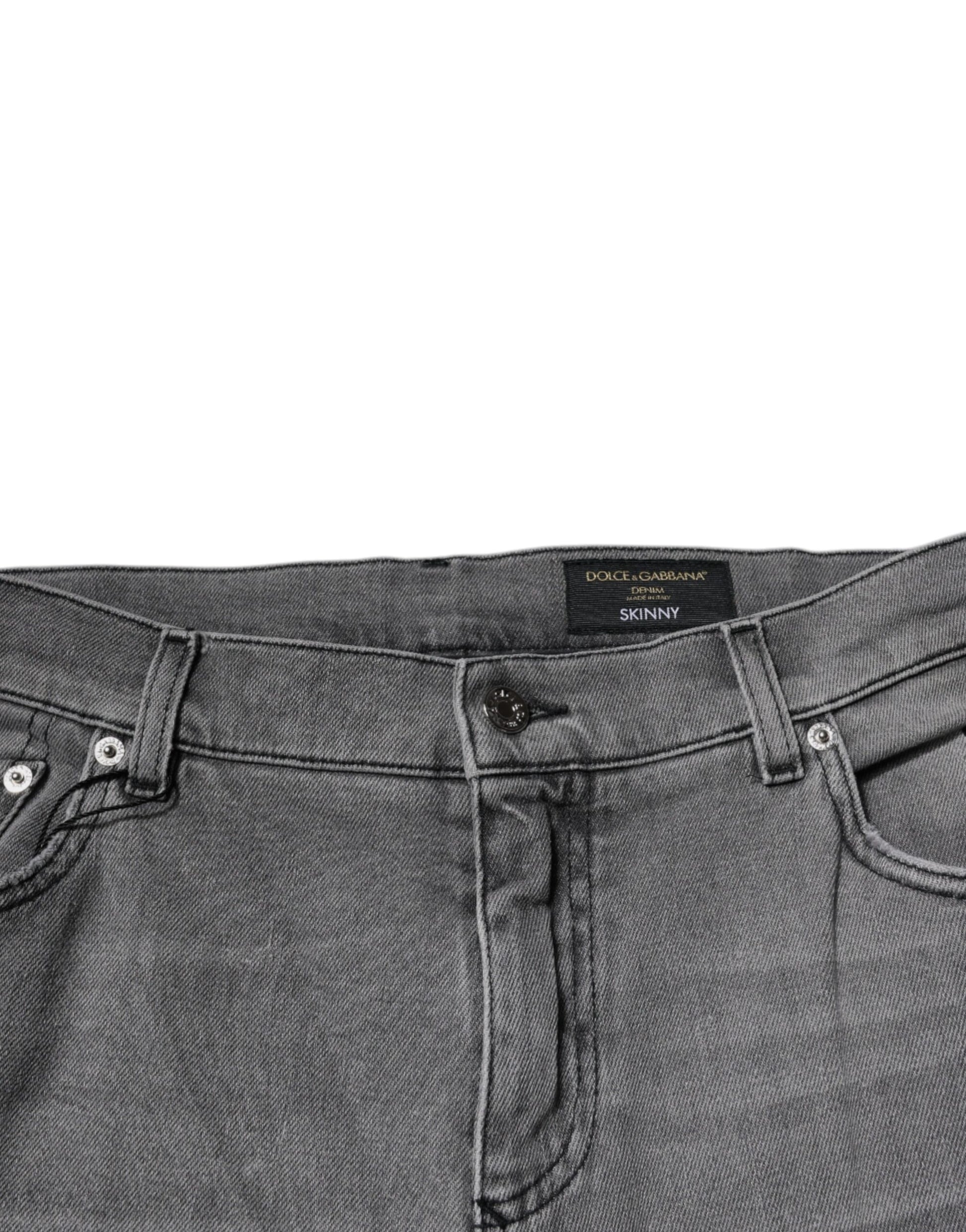Dolce & Gabbana Gray Graphic Print Cotton Skinny Denim Jeans Dolce & Gabbana