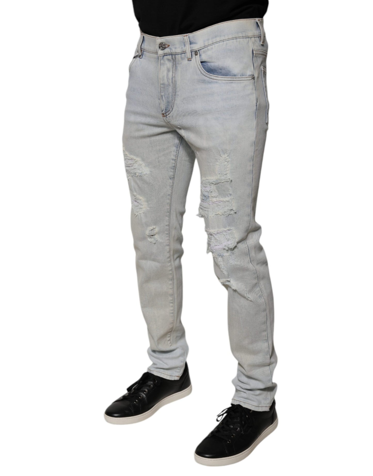 Dolce & Gabbana Light Blue Cotton Blend Tattered Skinny Denim Jeans Dolce & Gabbana