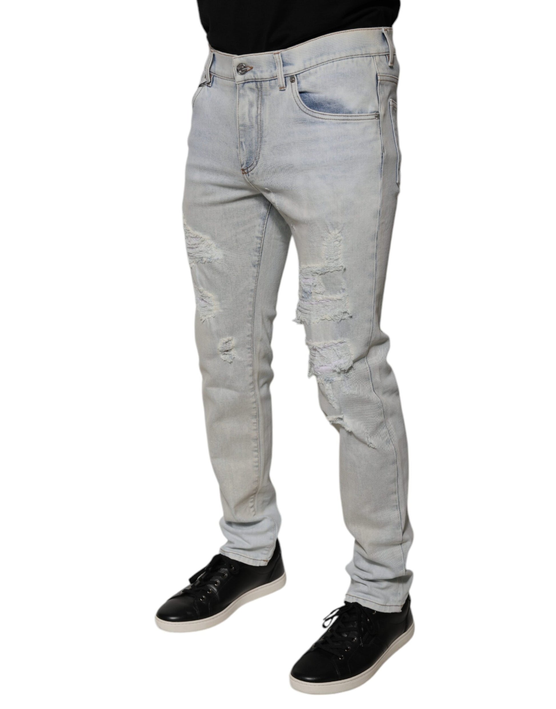 Dolce & Gabbana Light Blue Cotton Blend Tattered Skinny Denim Jeans Dolce & Gabbana