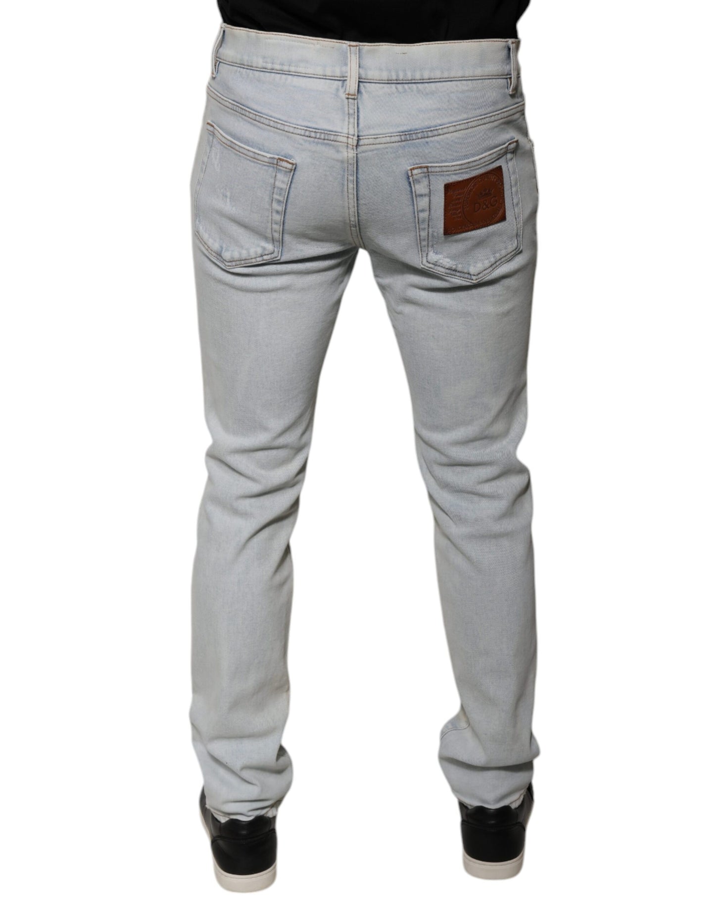 Dolce & Gabbana Light Blue Cotton Blend Tattered Skinny Denim Jeans Dolce & Gabbana