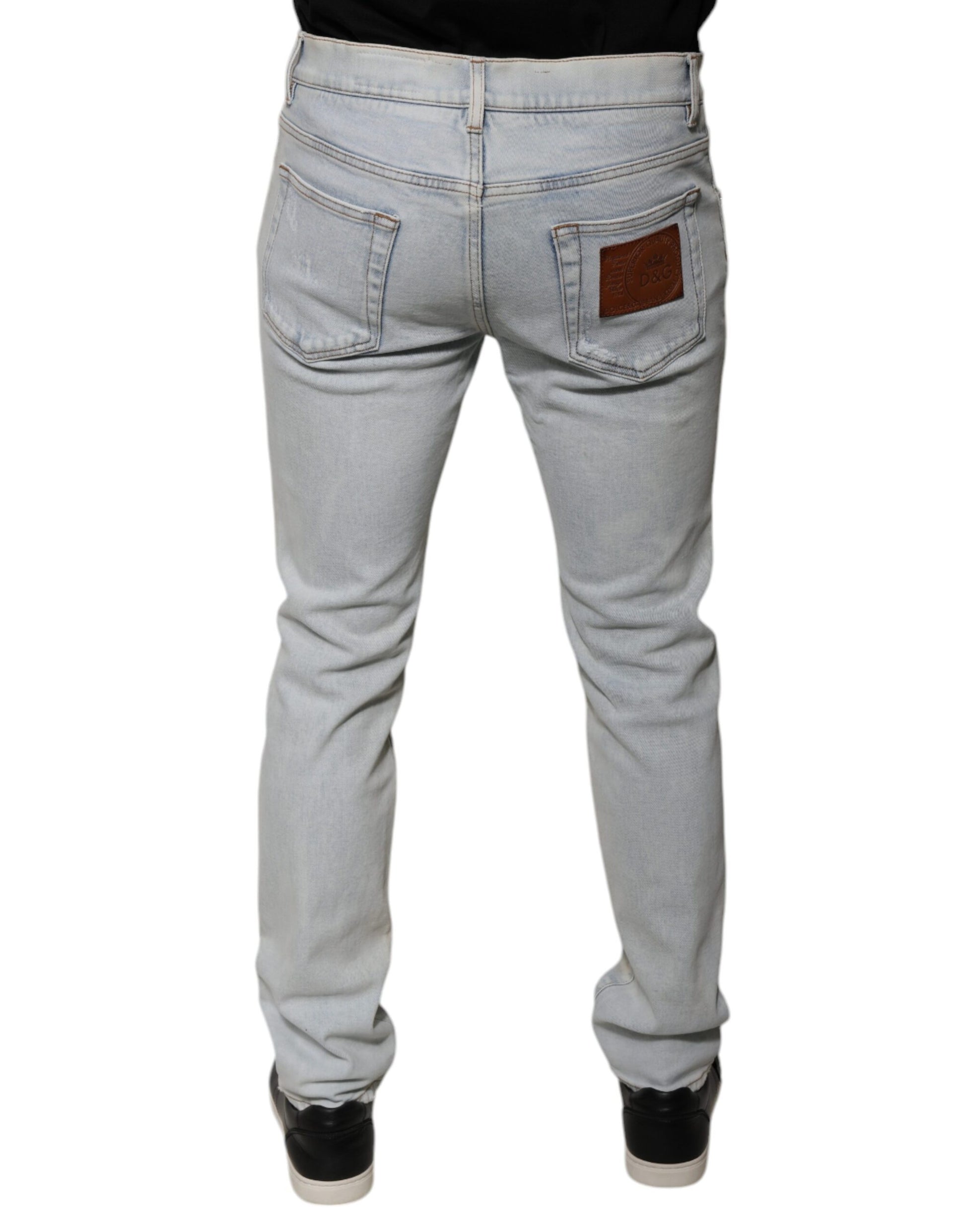 Dolce & Gabbana Light Blue Cotton Blend Tattered Skinny Denim Jeans Dolce & Gabbana