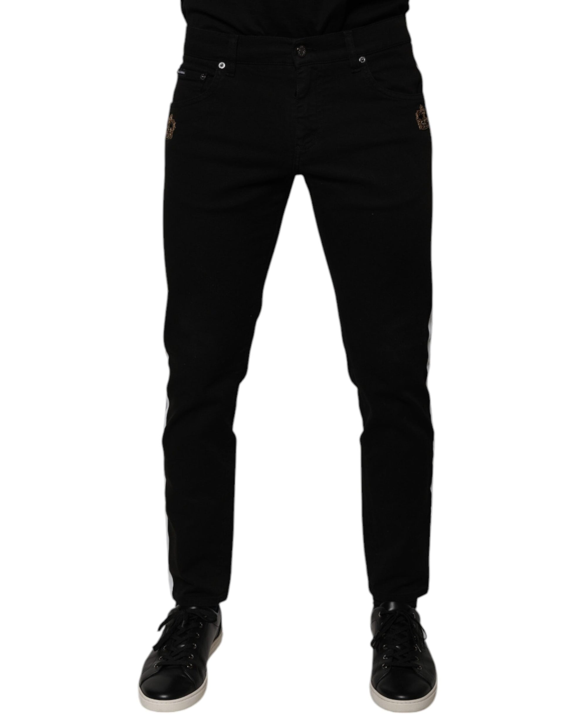Dolce & Gabbana Black Crown White Lining Skinny Denim Jeans Dolce & Gabbana