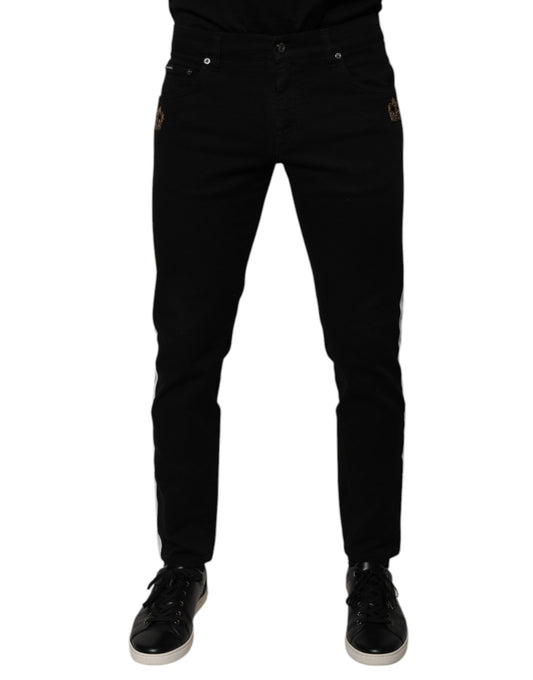 Dolce & Gabbana Black Crown White Lining Skinny Denim Jeans Dolce & Gabbana