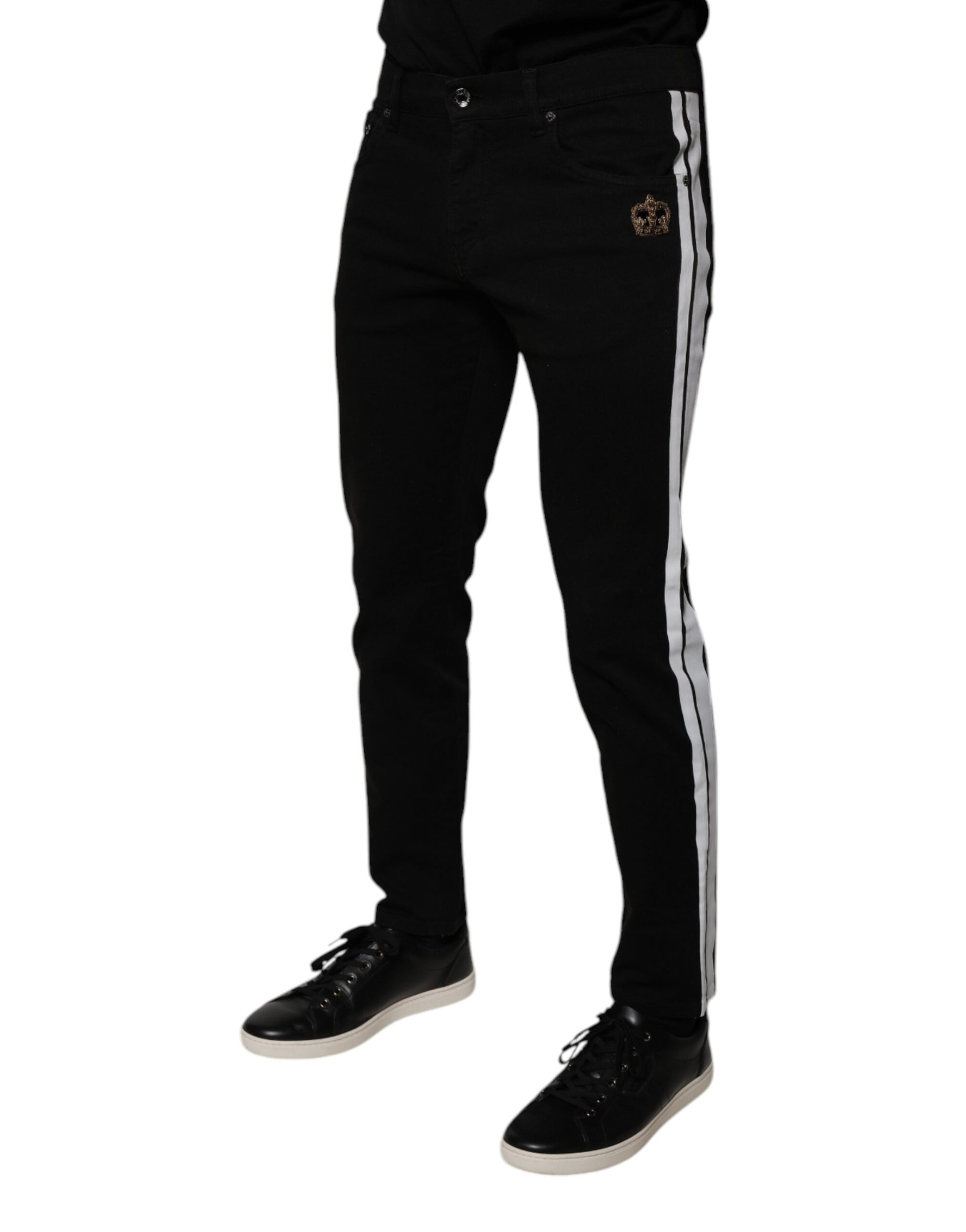 Dolce & Gabbana Black Crown White Lining Skinny Denim Jeans Dolce & Gabbana
