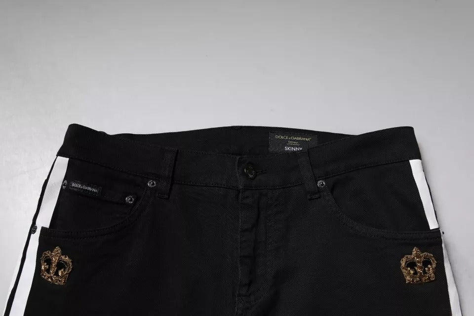 Dolce & Gabbana Black Crown White Lining Skinny Denim Jeans Dolce & Gabbana