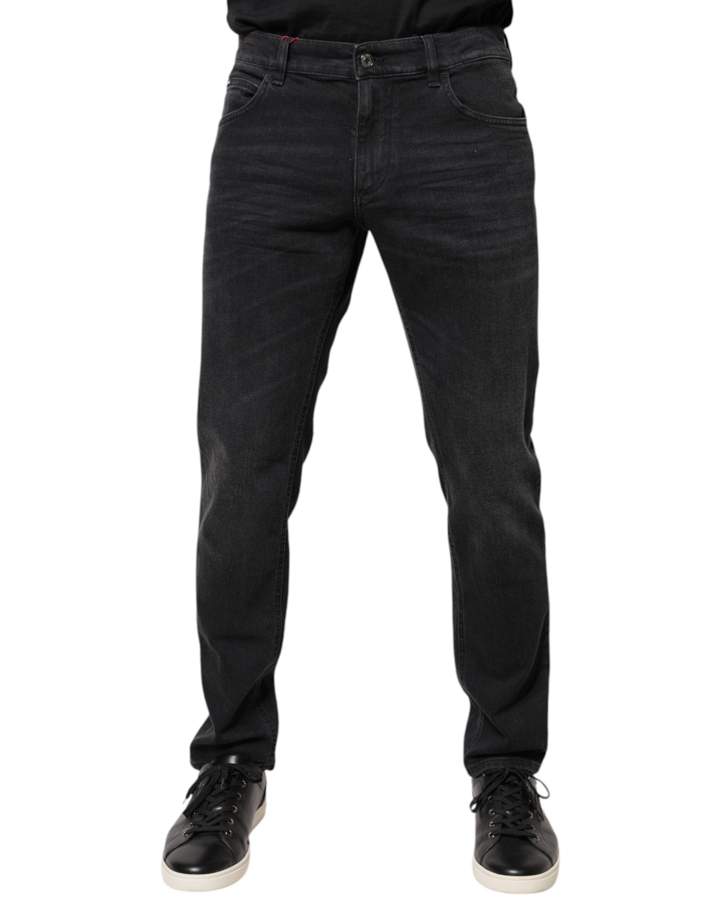 Dolce & Gabbana Black Cotton Logo Plaque Regular Denim Jeans Dolce & Gabbana