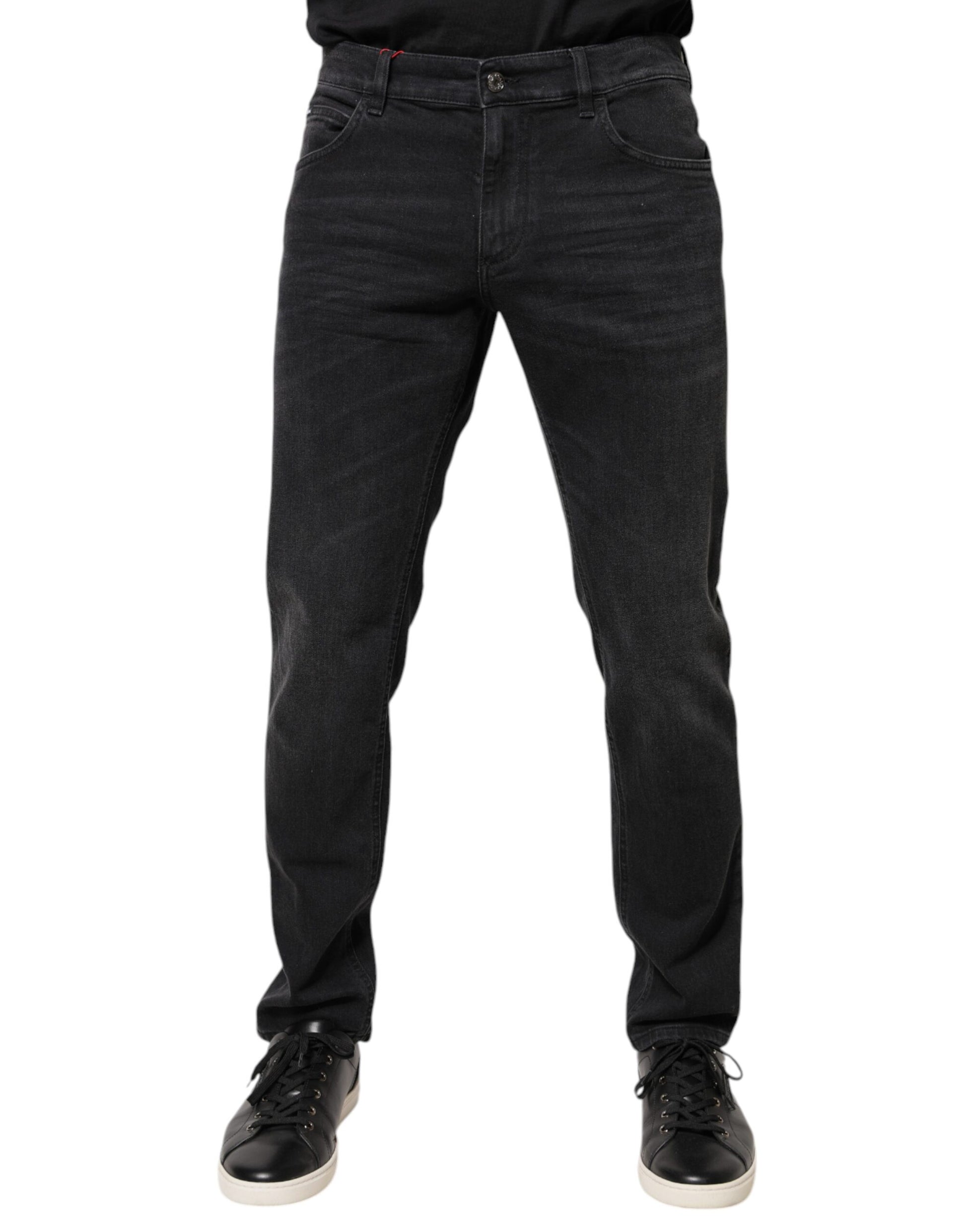 Dolce & Gabbana Black Cotton Logo Plaque Regular Denim Jeans Dolce & Gabbana