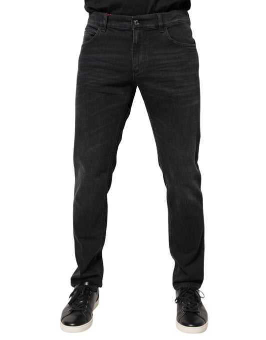 Dolce & Gabbana Black Cotton Logo Plaque Regular Denim Jeans Dolce & Gabbana