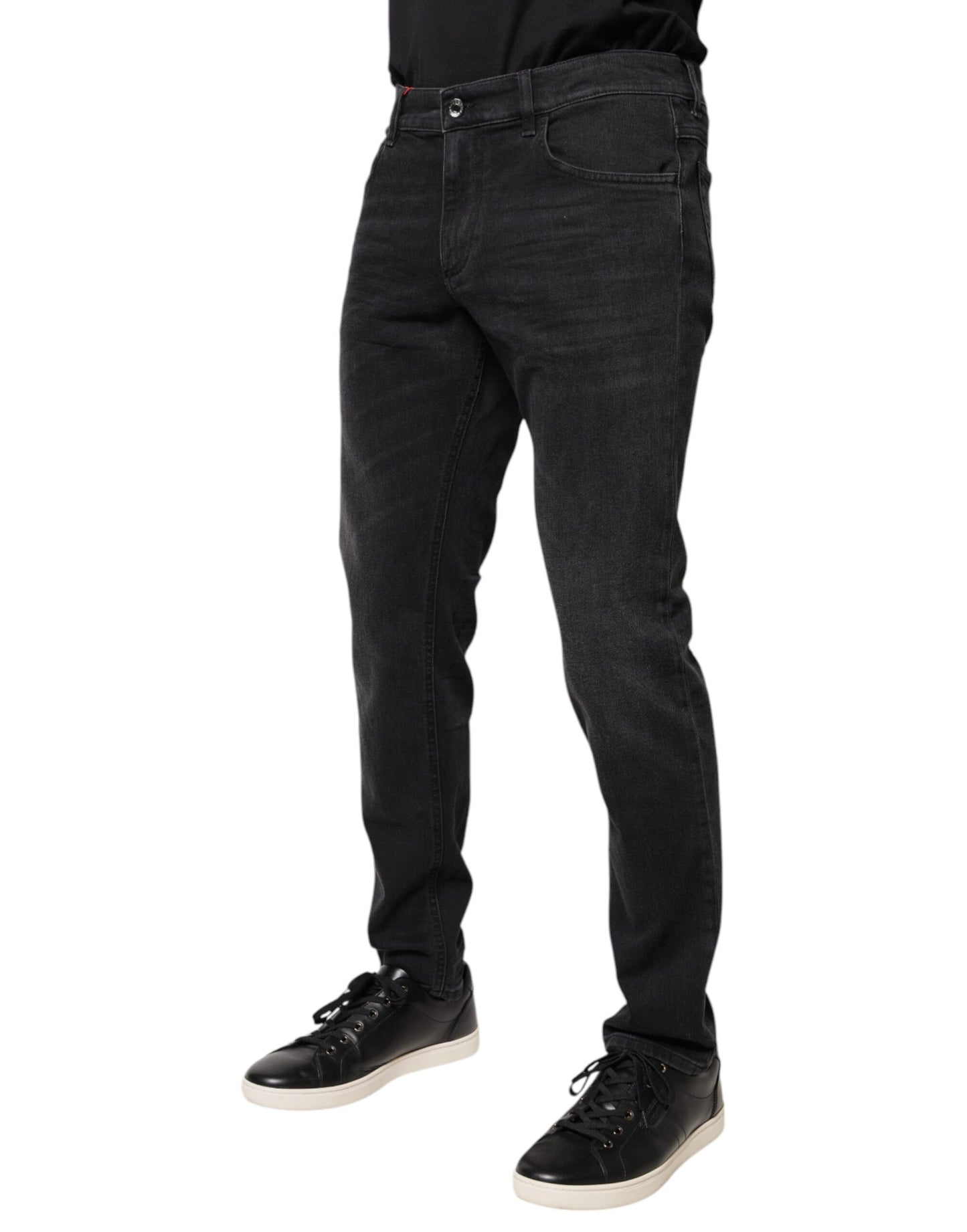 Dolce & Gabbana Black Cotton Logo Plaque Regular Denim Jeans Dolce & Gabbana