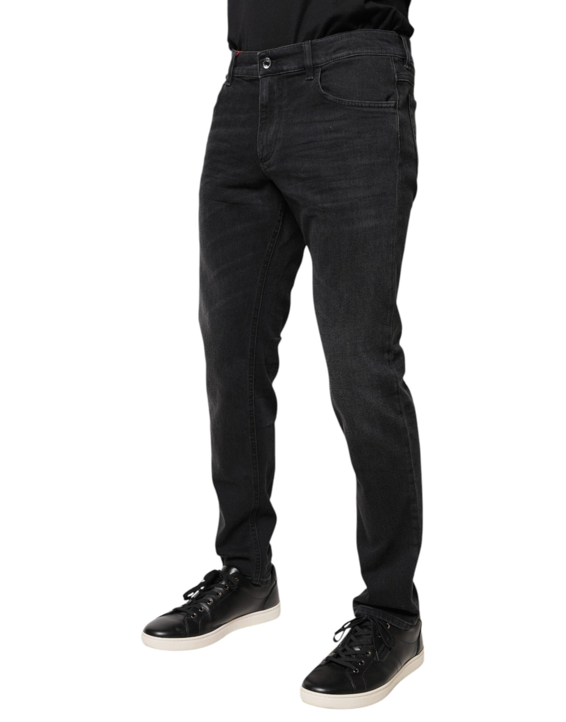 Dolce & Gabbana Black Cotton Logo Plaque Regular Denim Jeans Dolce & Gabbana