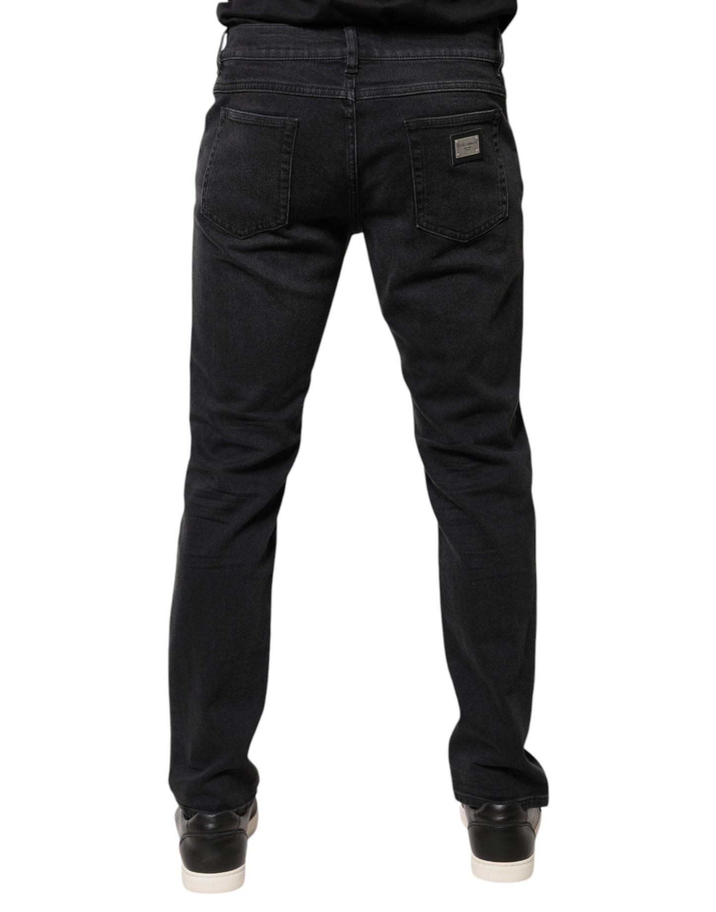 Dolce & Gabbana Black Cotton Logo Plaque Regular Denim Jeans Dolce & Gabbana