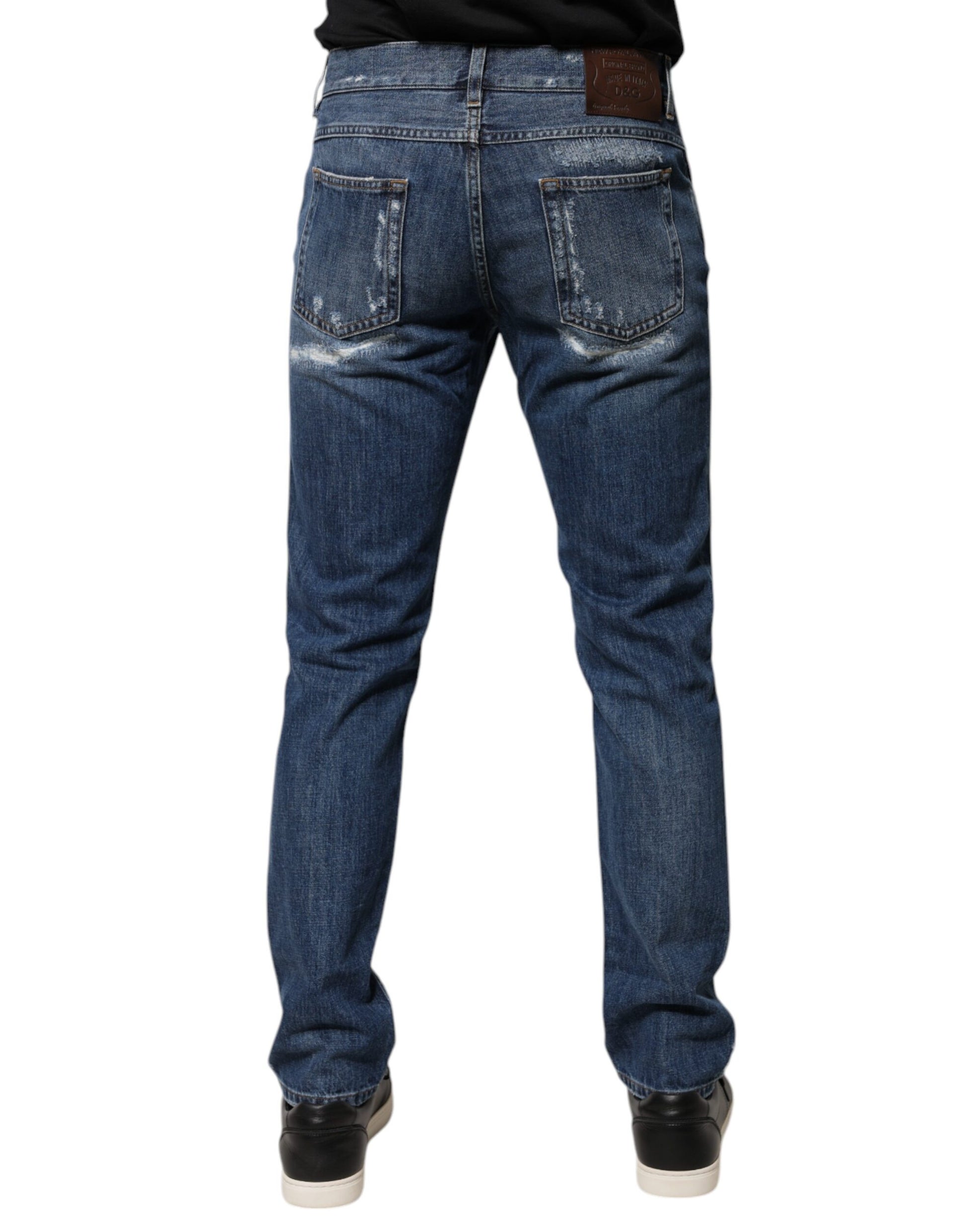 Dolce & Gabbana Blue Cotton Tattered Skinny Denim Jeans Dolce & Gabbana
