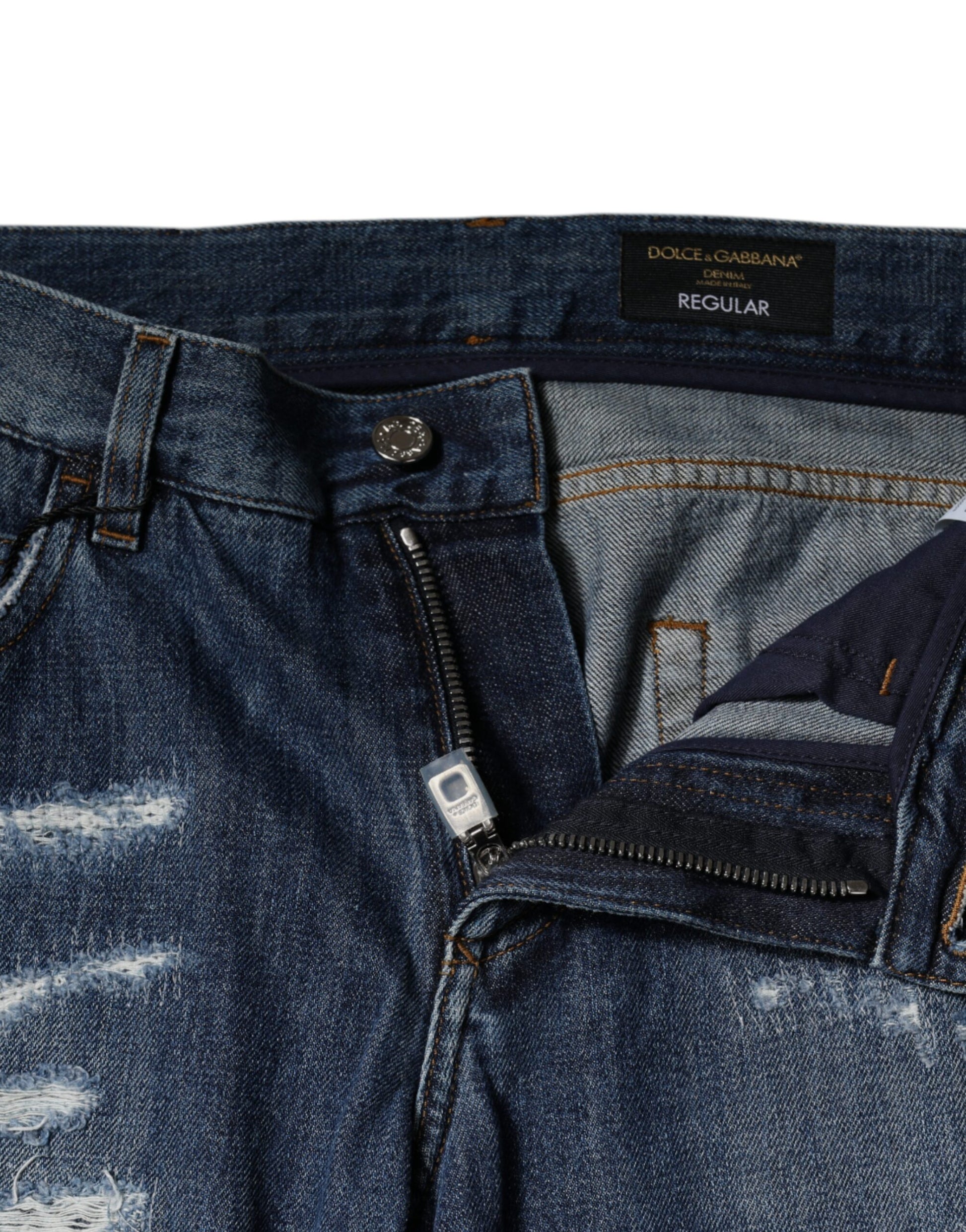 Dolce & Gabbana Blue Cotton Tattered Skinny Denim Jeans Dolce & Gabbana