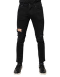 Dolce & Gabbana Black Cotton Tattered Skinny Denim Logo Jeans - Eljoys Fashion 