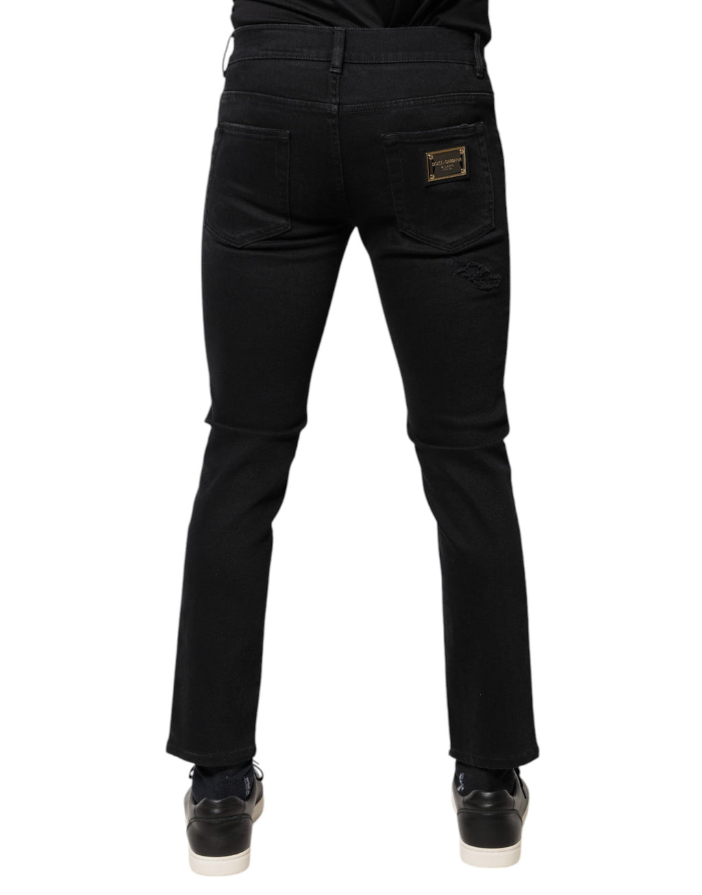 Dolce & Gabbana Black Cotton Tattered Skinny Denim Logo Jeans - Eljoys Fashion 