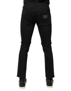 Dolce & Gabbana Black Cotton Tattered Skinny Denim Logo Jeans - Eljoys Fashion 