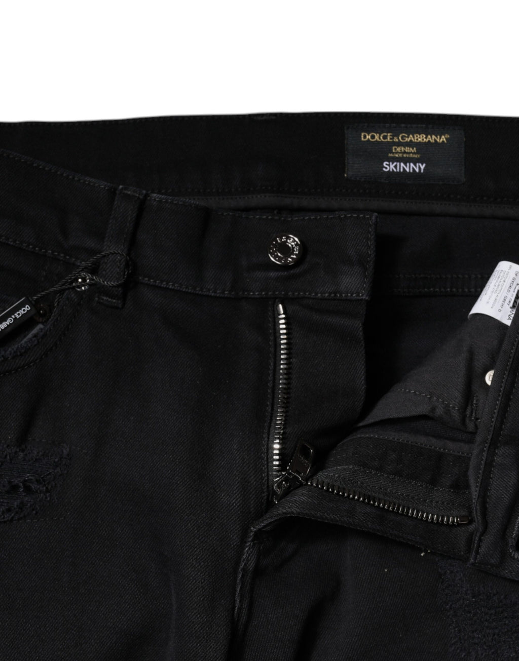 Dolce & Gabbana Black Cotton Tattered Skinny Denim Logo Jeans - Eljoys Fashion 