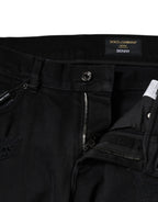 Dolce & Gabbana Black Cotton Tattered Skinny Denim Logo Jeans - Eljoys Fashion 
