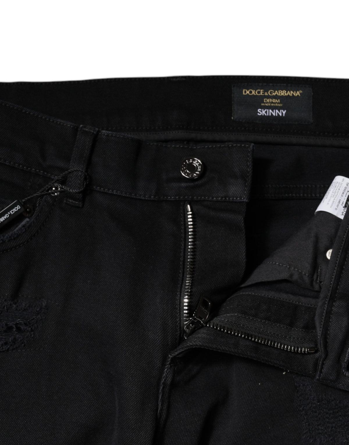 Dolce & Gabbana Black Cotton Tattered Skinny Denim Logo Jeans - Eljoys Fashion 