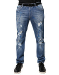 Dolce & Gabbana Blue Cotton Stretch Tattered Skinny Denim Jeans - Eljoys Fashion 