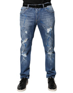 Dolce & Gabbana Blue Cotton Stretch Tattered Skinny Denim Jeans - Eljoys Fashion 