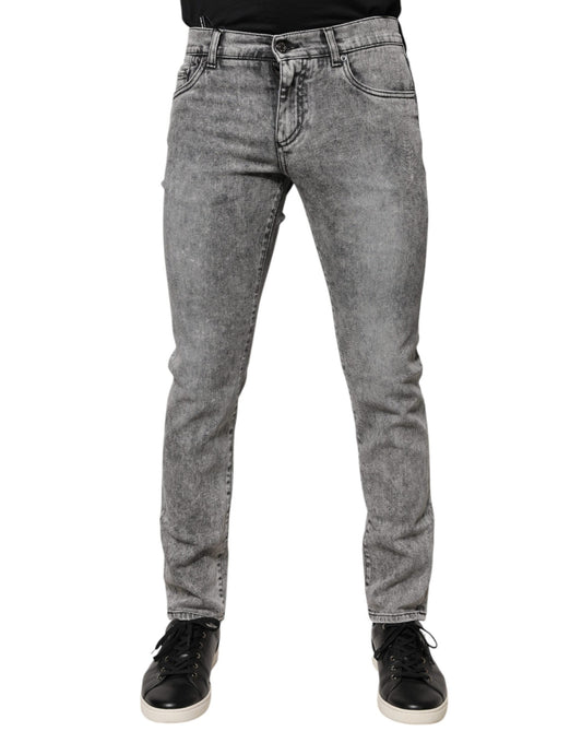 Dolce & Gabbana Gray Logo Plaque Cotton Slim Fit Denim Jeans Dolce & Gabbana