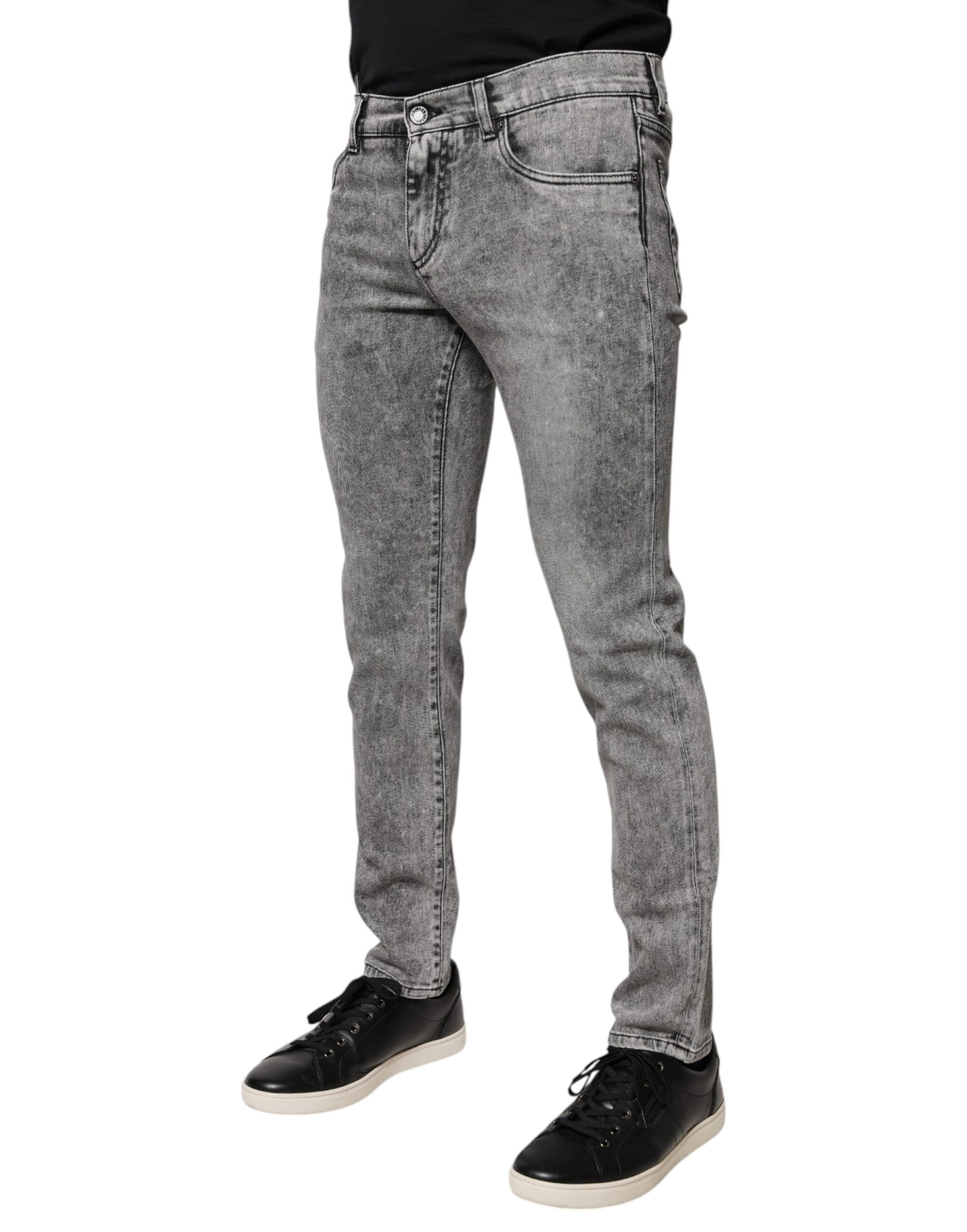 Dolce & Gabbana Gray Logo Plaque Cotton Slim Fit Denim Jeans Dolce & Gabbana
