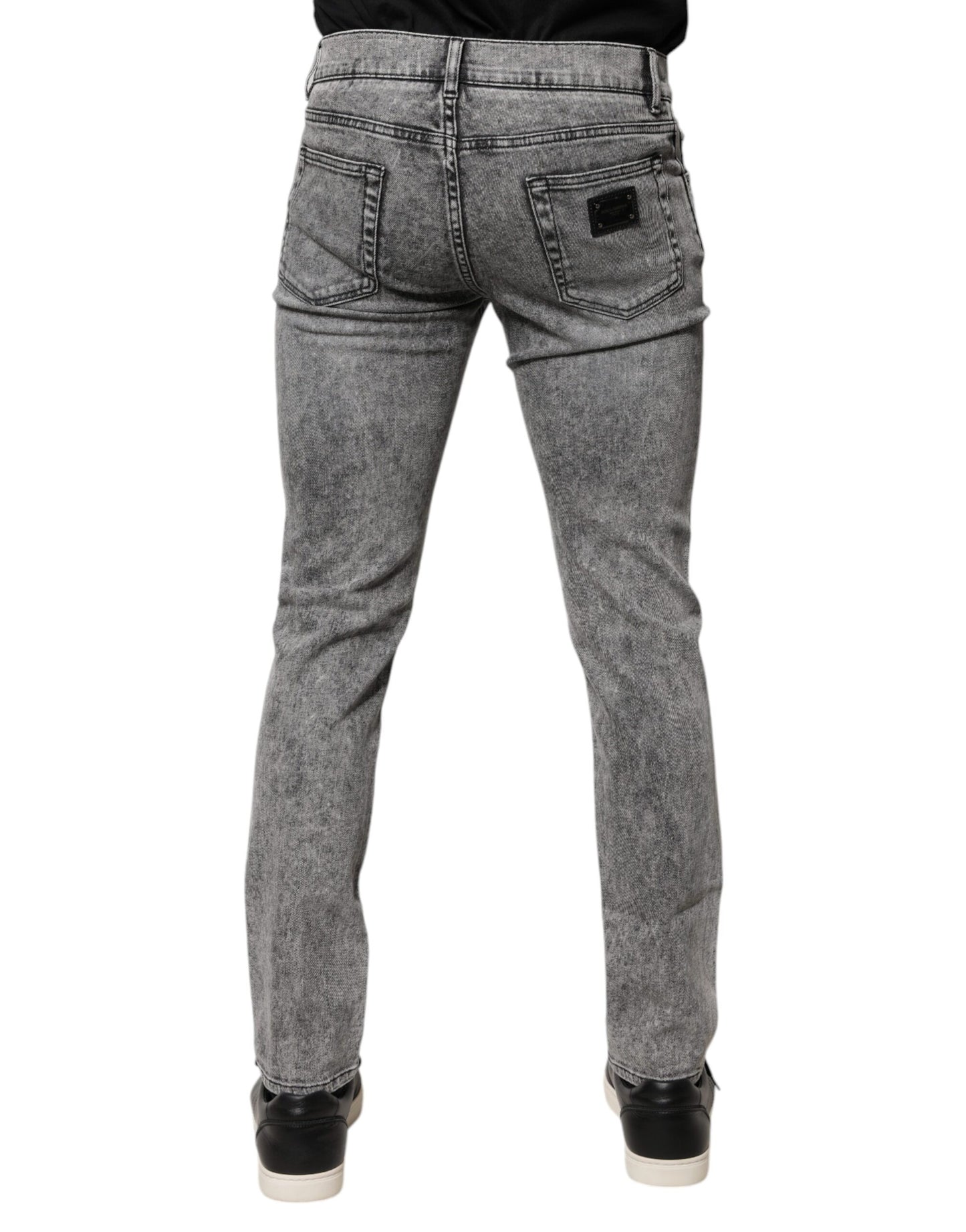 Dolce & Gabbana Gray Logo Plaque Cotton Slim Fit Denim Jeans Dolce & Gabbana