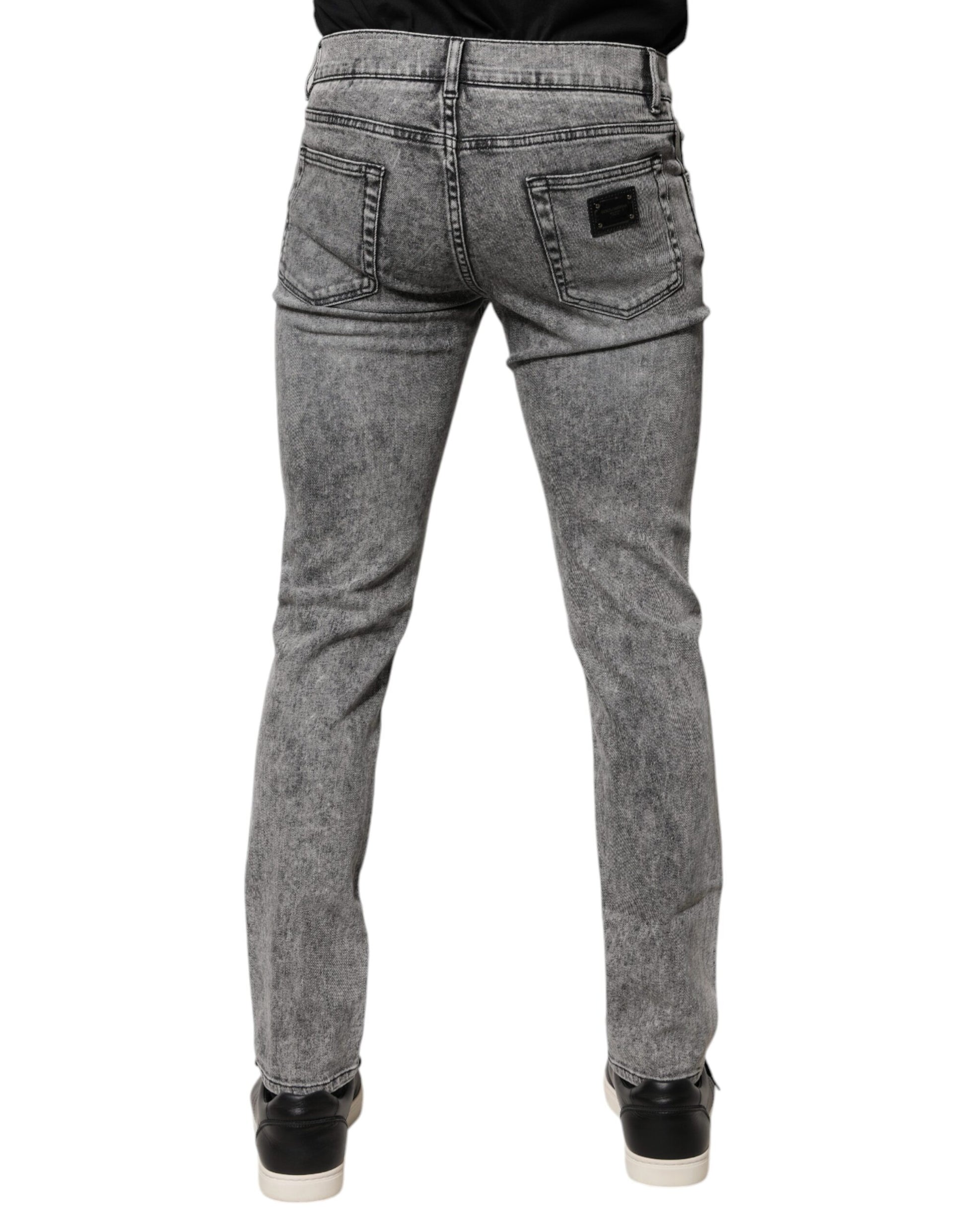 Dolce & Gabbana Gray Logo Plaque Cotton Slim Fit Denim Jeans Dolce & Gabbana