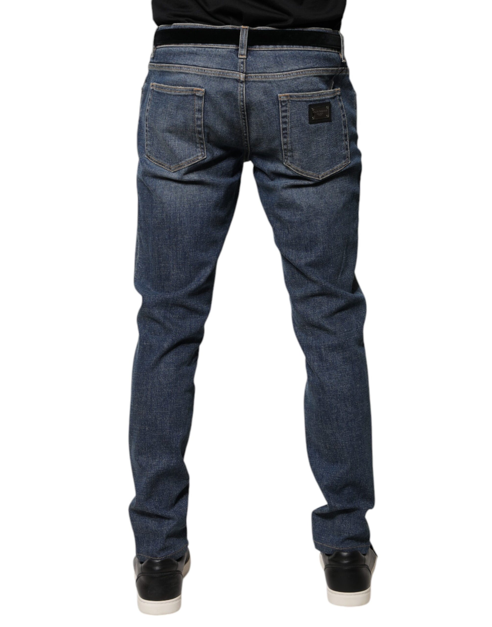Dolce & Gabbana Blue Logo Plaque Cotton Skinny Denim Jeans Dolce & Gabbana