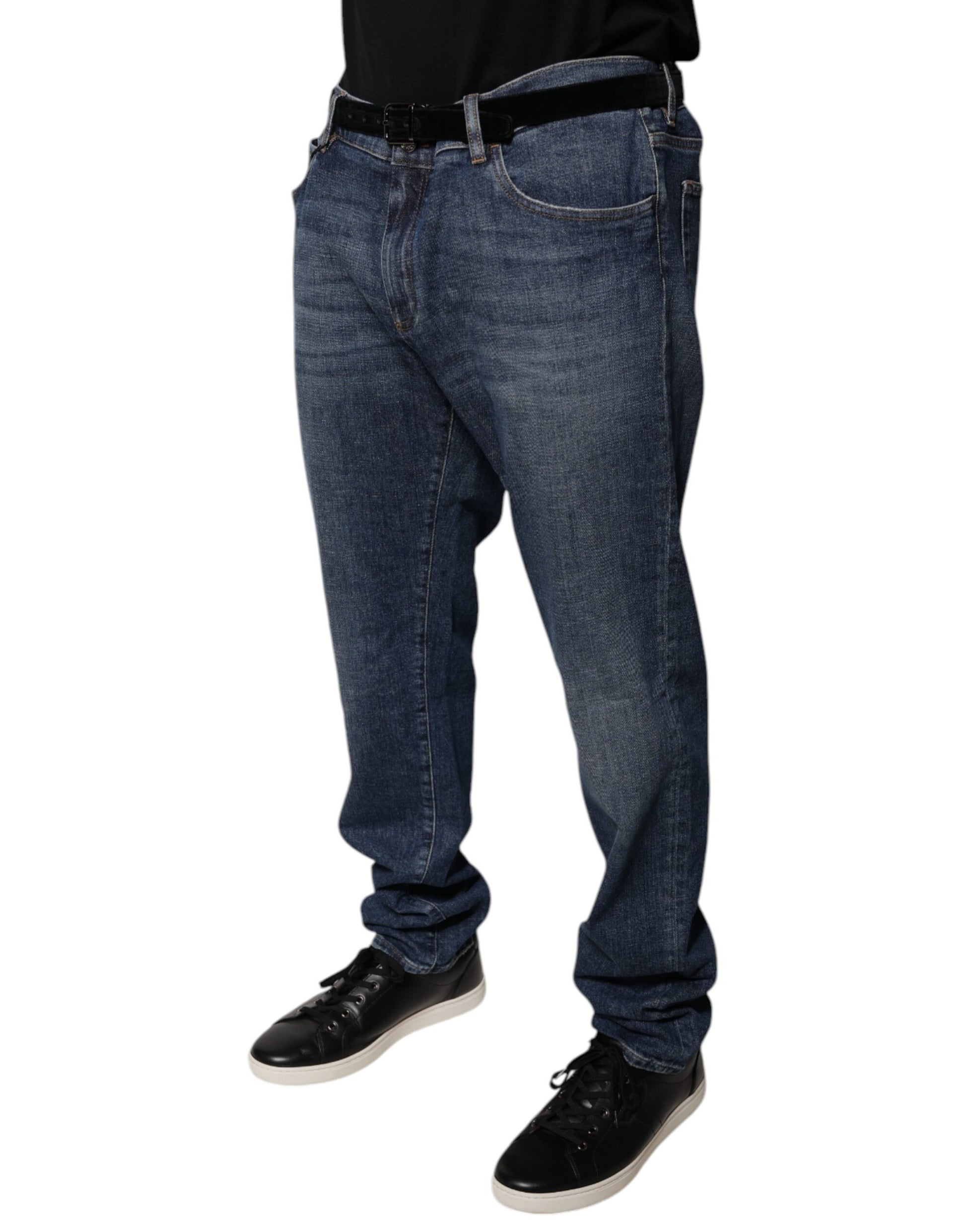 Dolce & Gabbana Dark Blue Cotton Logo Skinny Denim Jeans Dolce & Gabbana