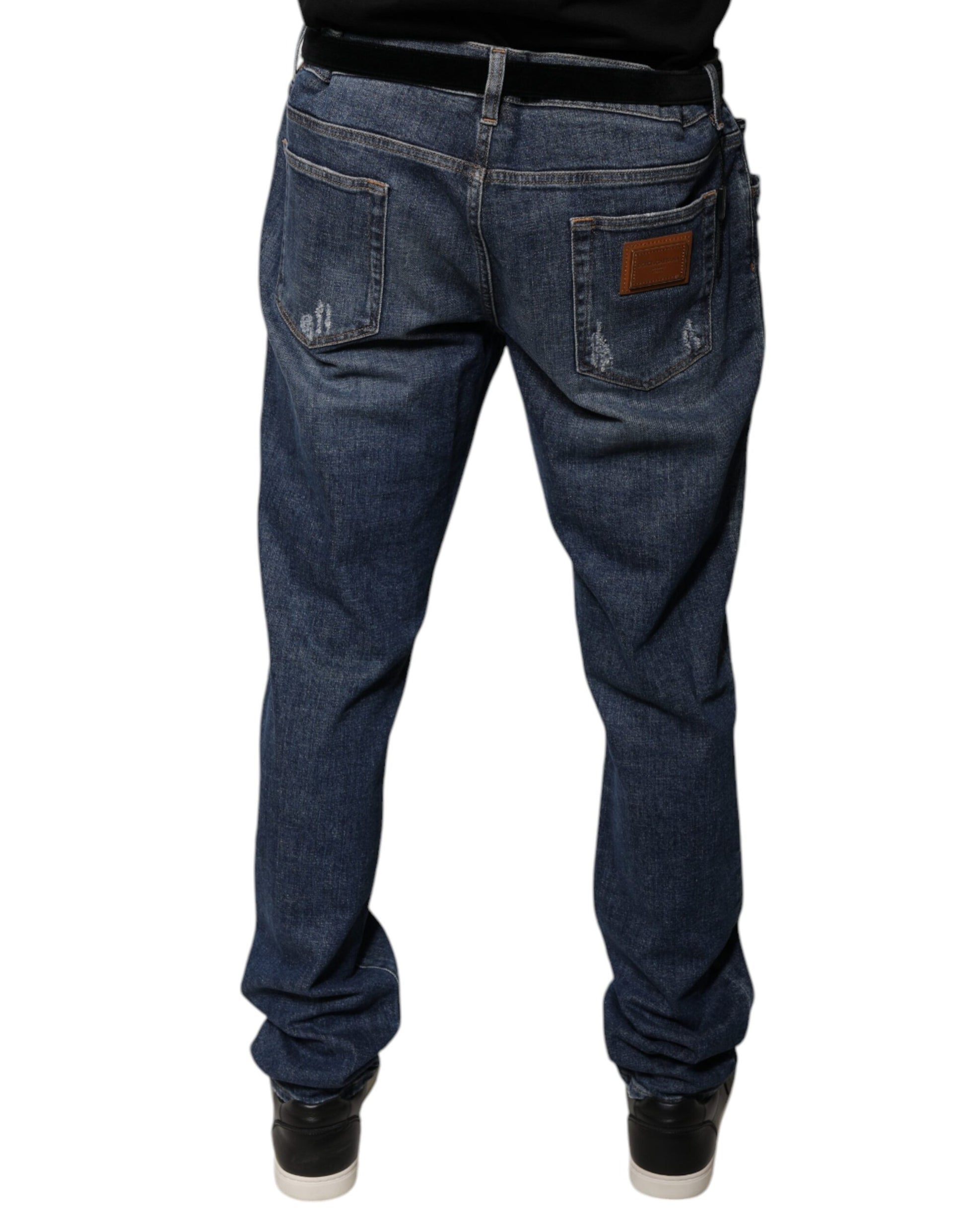 Dolce & Gabbana Dark Blue Cotton Logo Skinny Denim Jeans Dolce & Gabbana