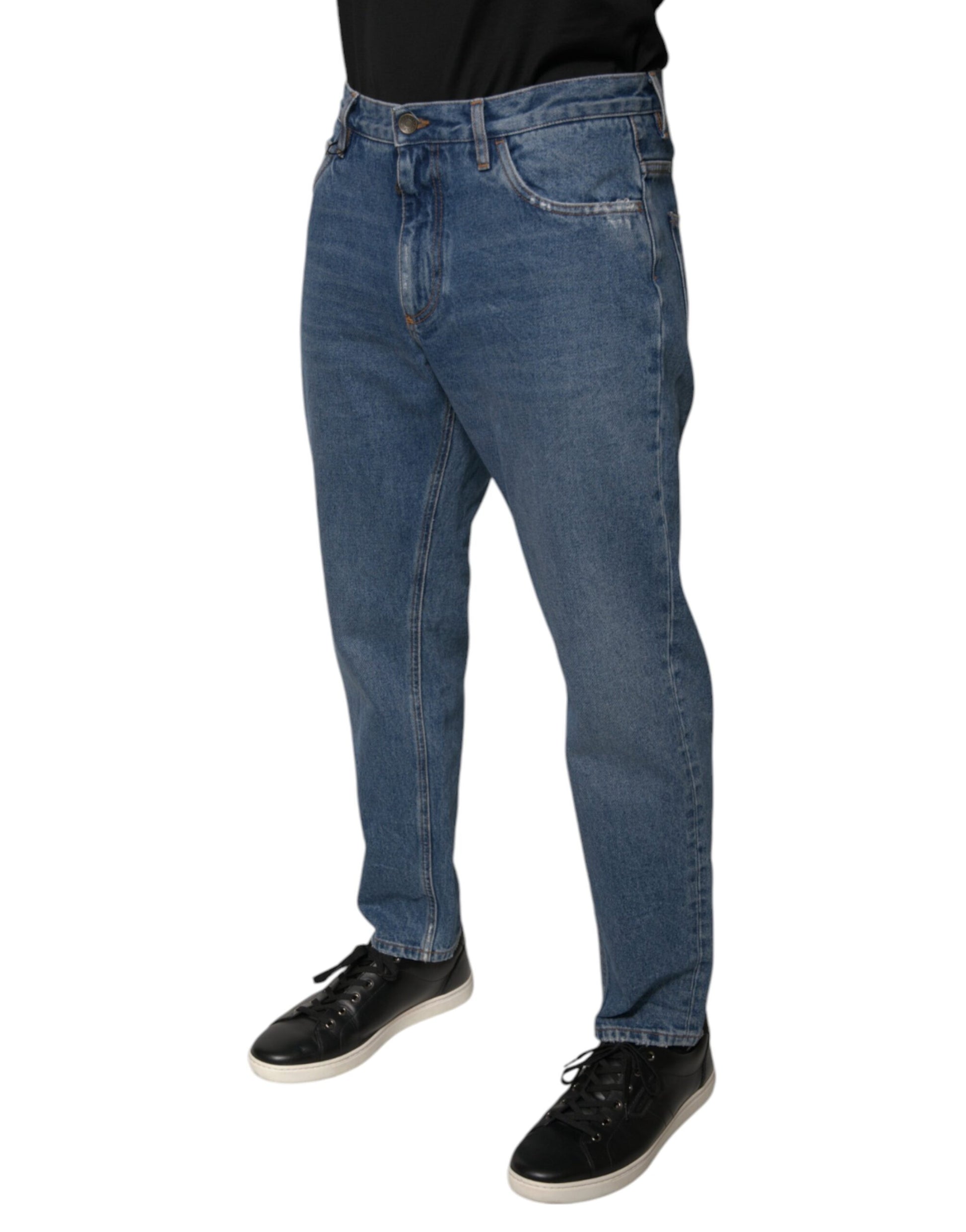 Dolce & Gabbana Blue Cotton Logo Men Loose Denim Jeans Dolce & Gabbana