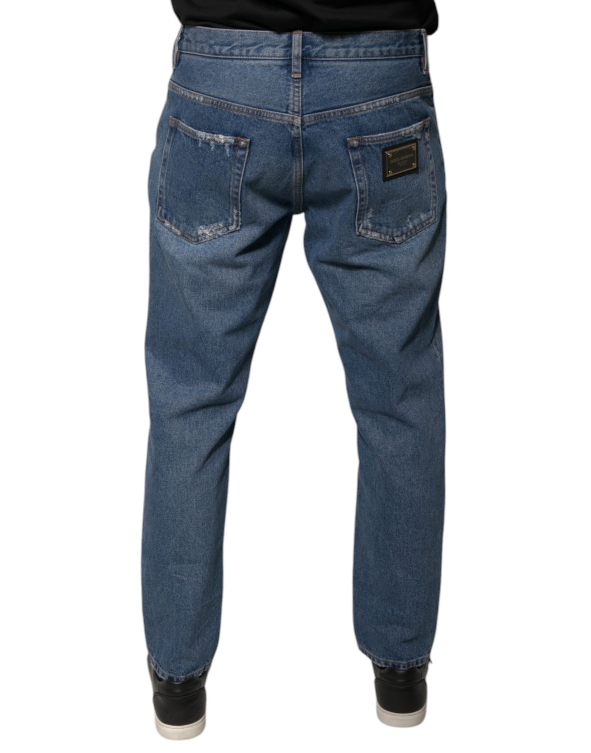 Dolce & Gabbana Blue Cotton Logo Men Loose Denim Jeans Dolce & Gabbana